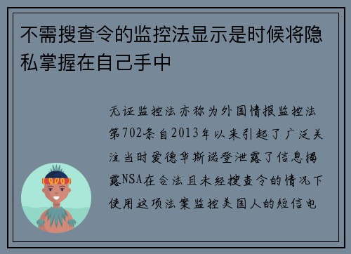 不需搜查令的监控法显示是时候将隐私掌握在自己手中 